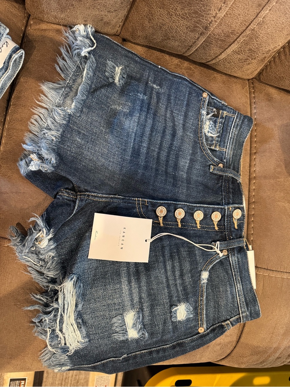 KanCan Dark Blue High Waist Distressed Denim Shorts